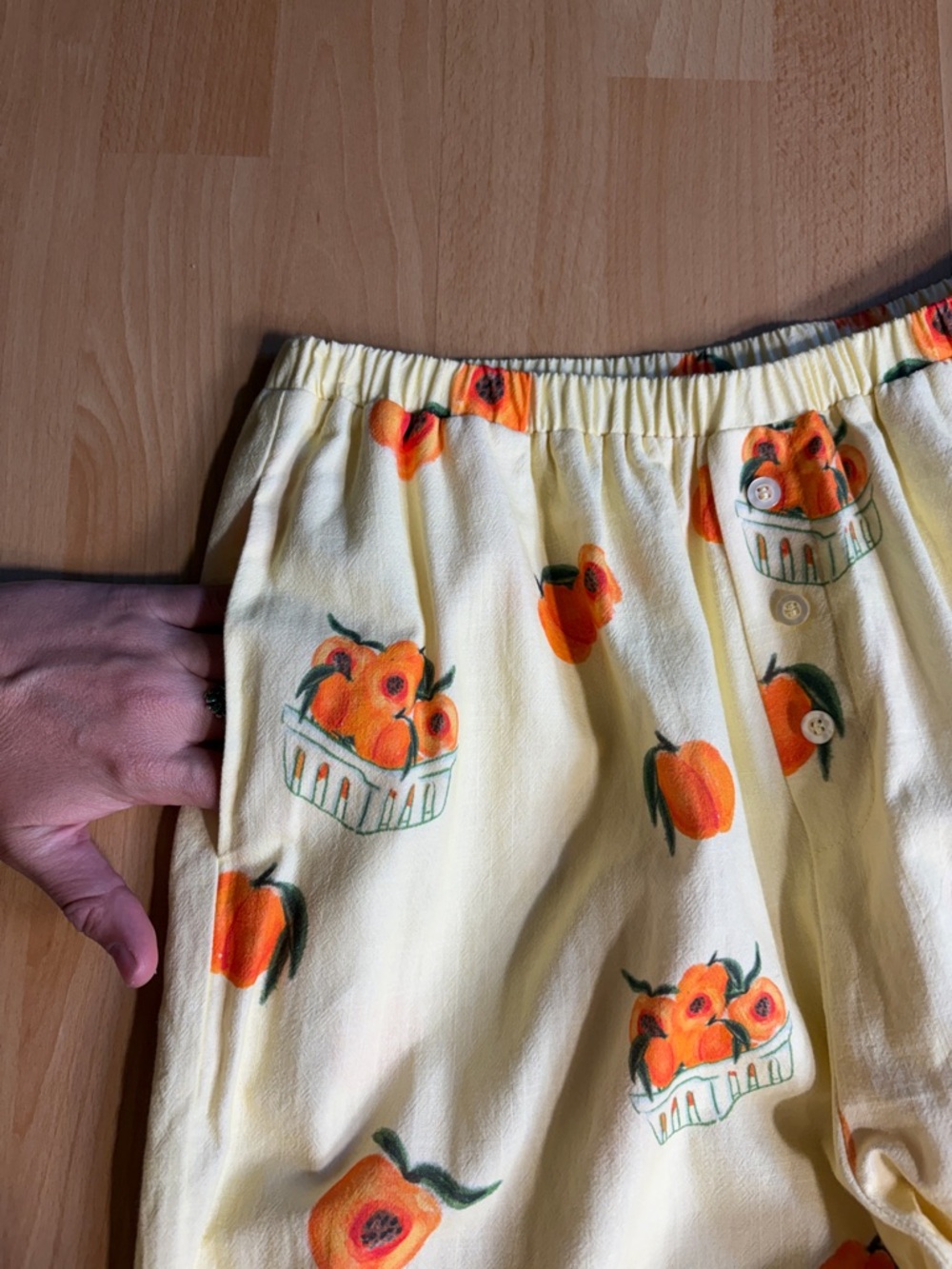 Bailey Rose Butter Yellow Peach-Print Wide-Leg Lounge Pull on Pants NWOT - Picture 10 of 13